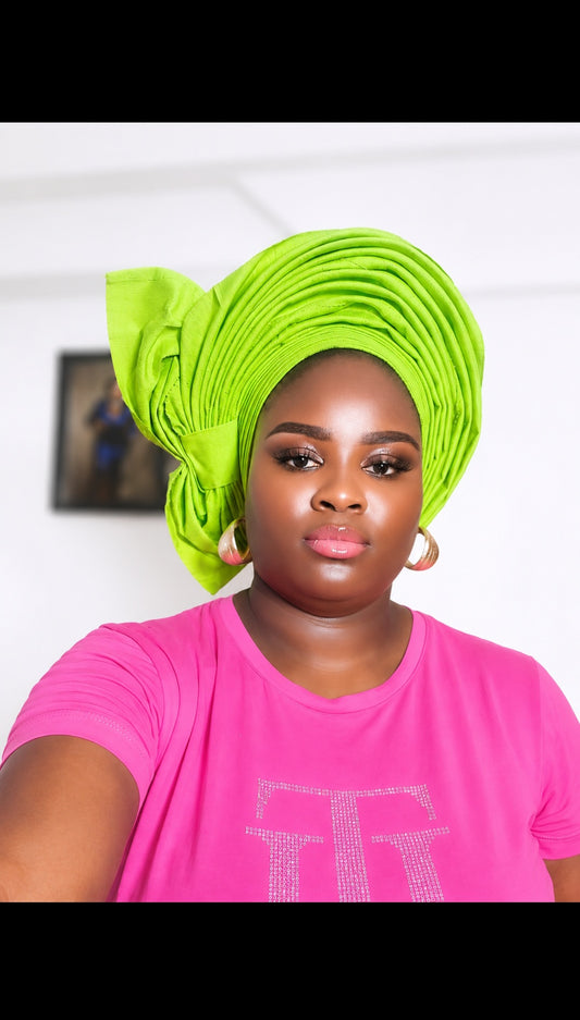 Lime Green Conventional Side Knot Auto-Gele
